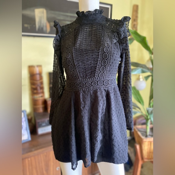 ASOS gothic little black eyelet lace embroidered elegant mini dress boho - Picture 9 of 11